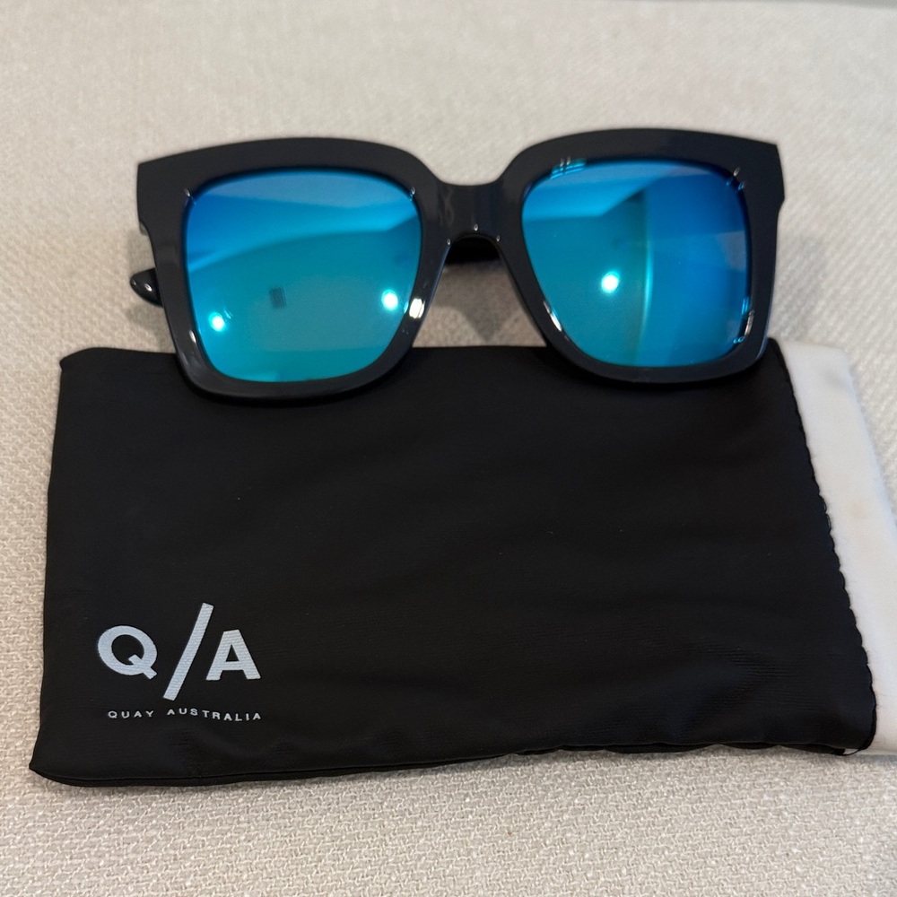 Quay Australia Charcaol Sunglasses with Reflective Blue Lenses